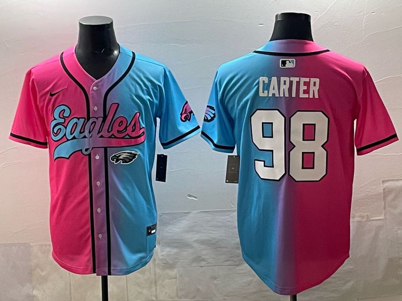 Men 2025 Philadelphia Eagles 98 Carter Blue pink Nike Limited NFL Jersey style 011